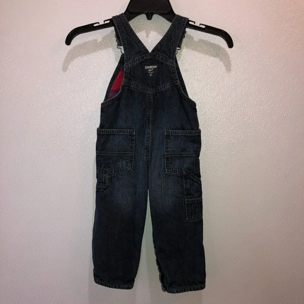 OshKosh Bgosh Kids Toddler 24 Mos Vestbak Denim Jean Flannel Lined Bib Overalls